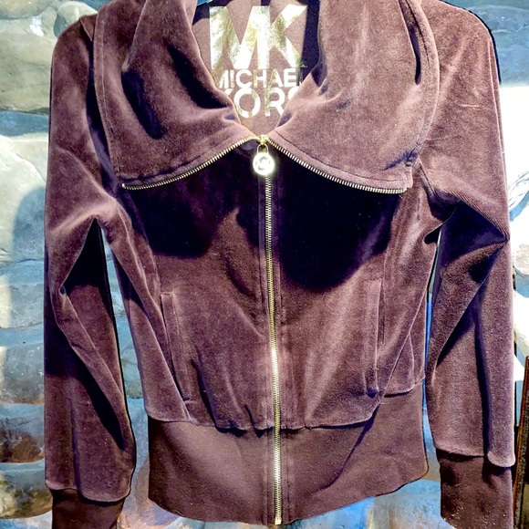 Michael Kors Brown Velour Cozy Zip Up Jacket - Picture 2 of 8